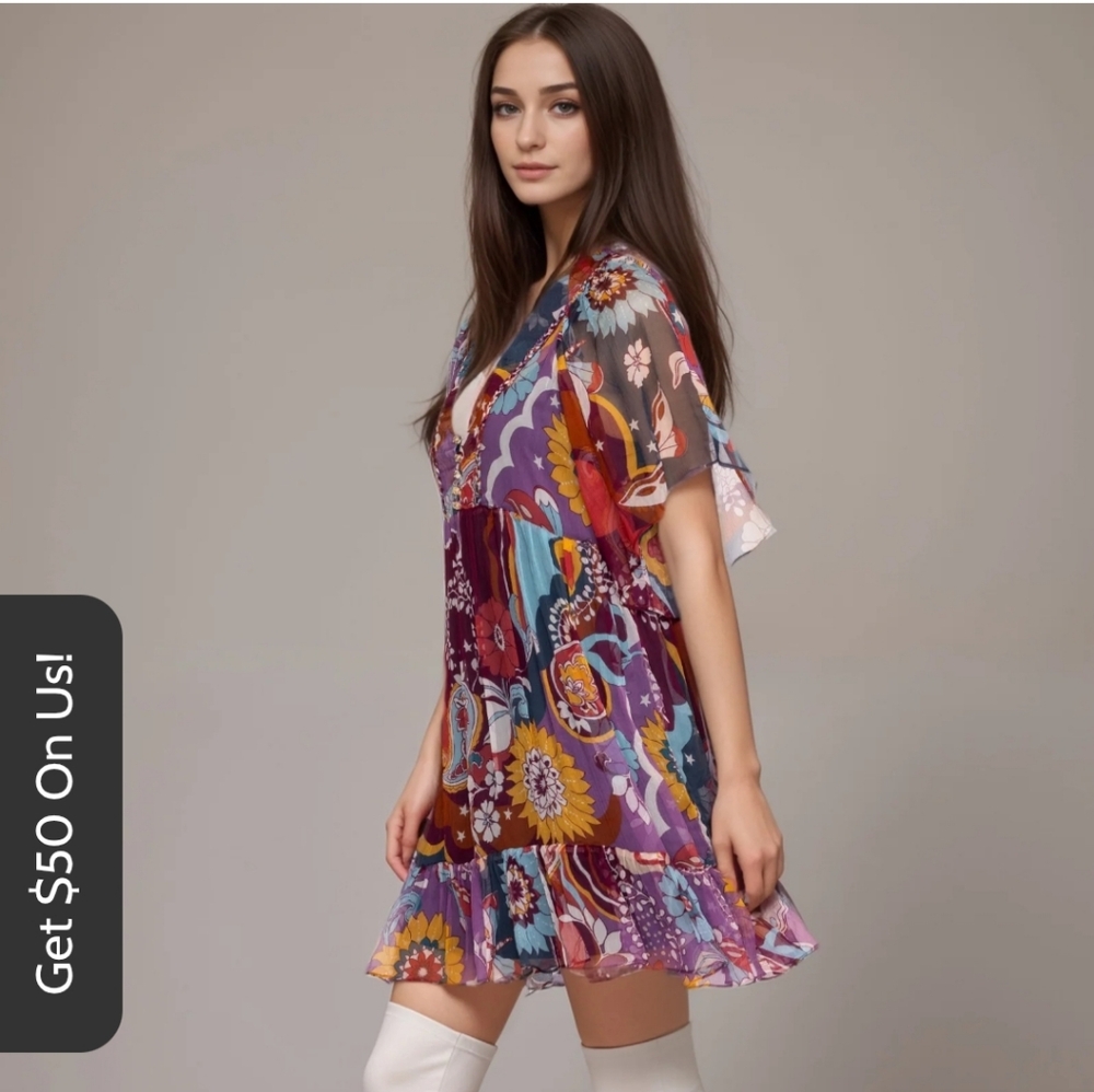 Johnny Was Jade Margareta Multicolor Mini Silk Dress Size M, NWT - Picture 17 of 17
